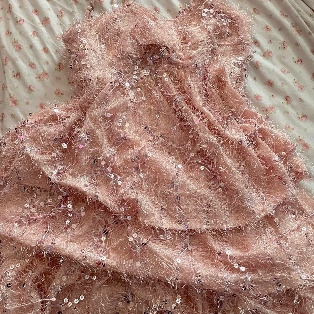 Pink sequin fringe dress